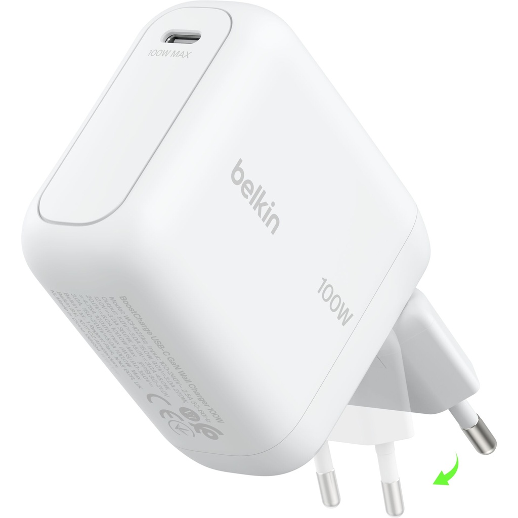 Belkin BOOSTCharge 100W USB-C GaN foldable Plug WH  WCH025kqWH