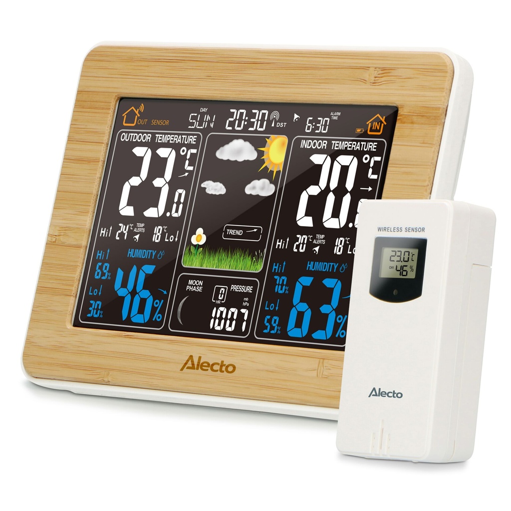 Alecto WS-1560 Wetterstation mit Funksensor Bamboo