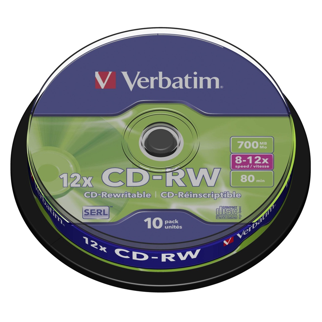 1x10 Verbatim CD-RW 80 / 700MB 10x Speed, Cakebox