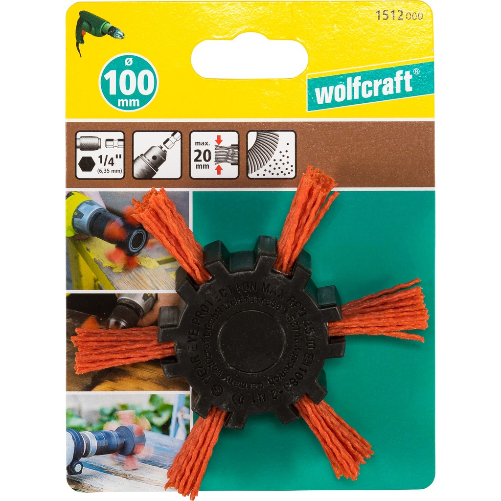 Wolfcraft Sechskant Nylondrahtfächerbürste 100x20mm