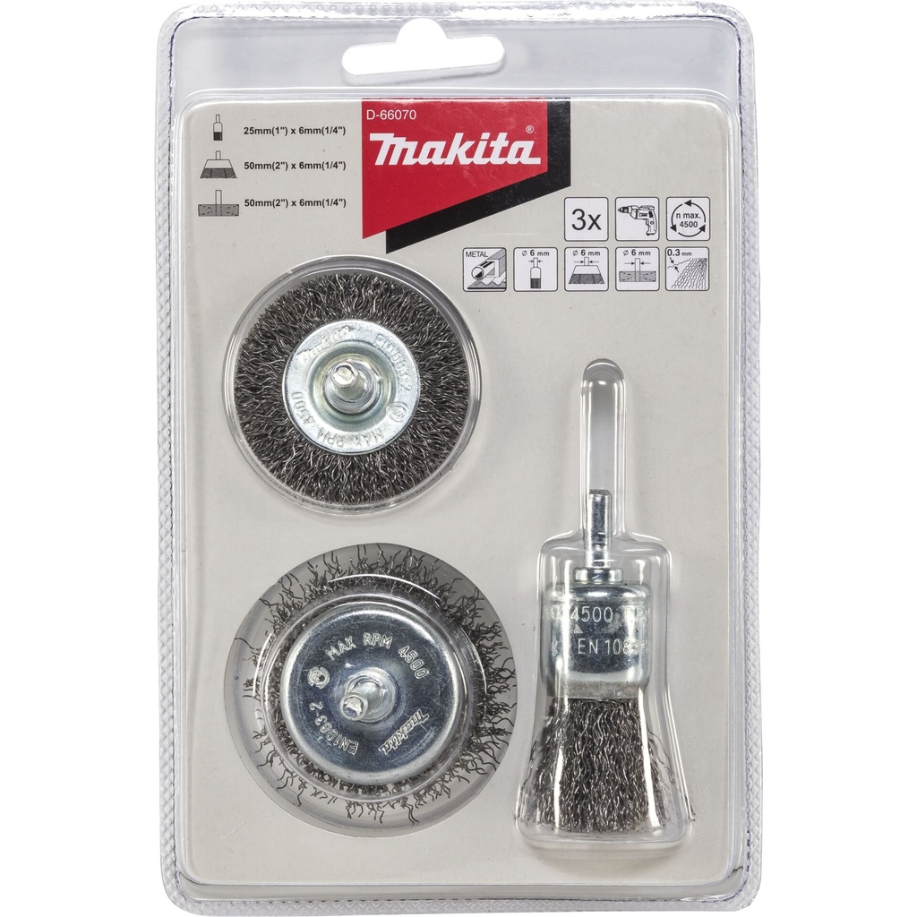 Makita D-66070 3 piece Wire Brush Set Steel