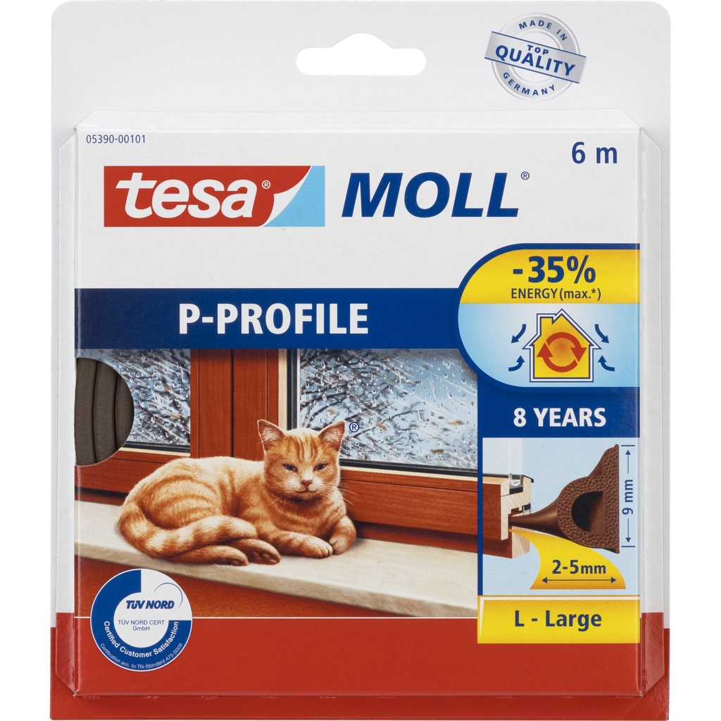 Tesa Window Seal 6m x 9mm P-Profile brown 05390