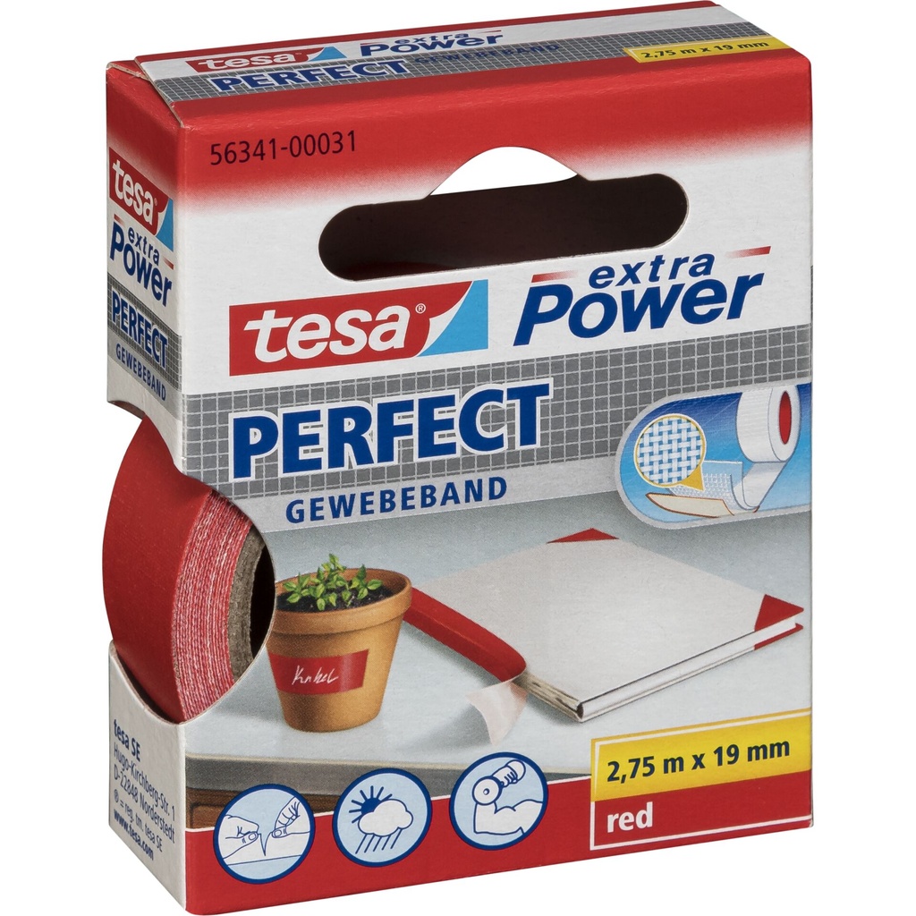 Tesa Gewebekleb. 2,75m x 19mm extra Power rot Perfekt 56341