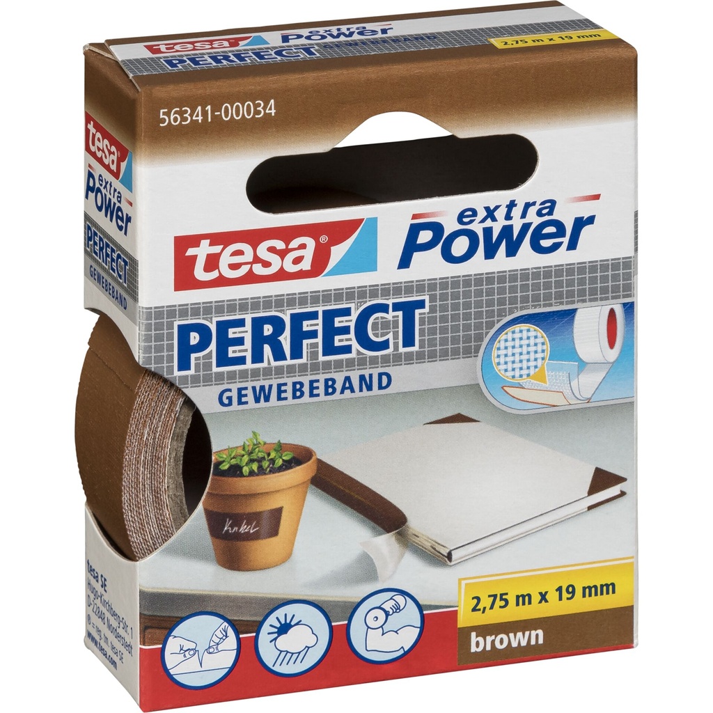 Tesa Gewebekleb. 2,75m x 19mm extra Power braun Perfekt 56341