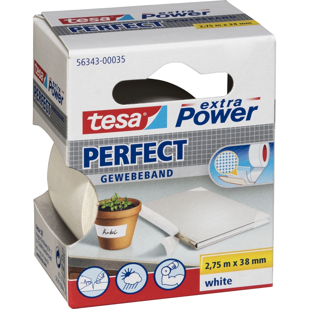 Tesa Gewebekleb. 2,75m x 38mm extra Power weiß Perfekt 56343