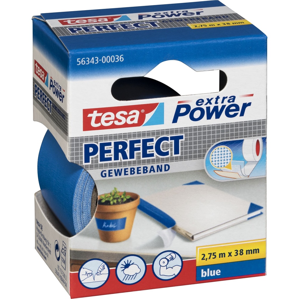 Tesa Gewebekleb. 2,75m x 38mm extra Power blau Perfekt 56343