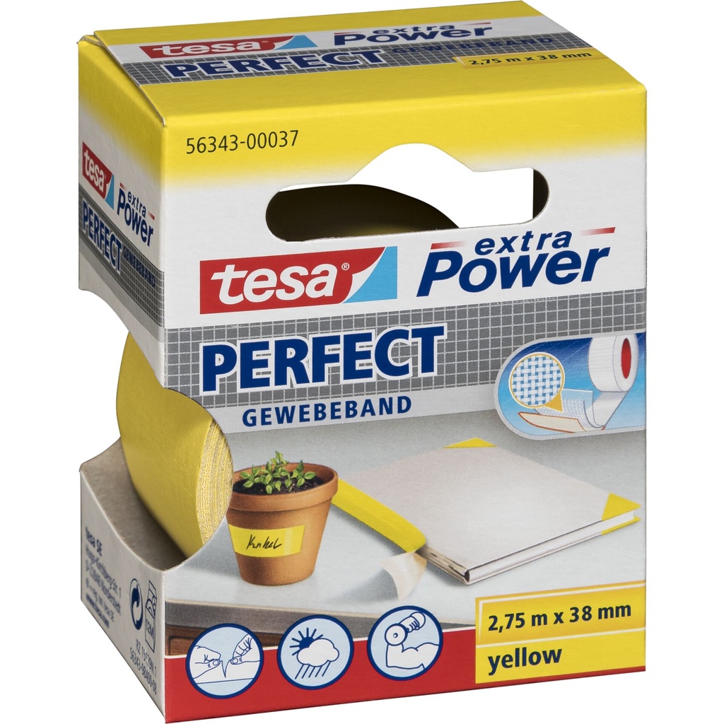 Tesa Gewebekleb. 2,75m x 38mm extra Power gelb Perfekt 56343
