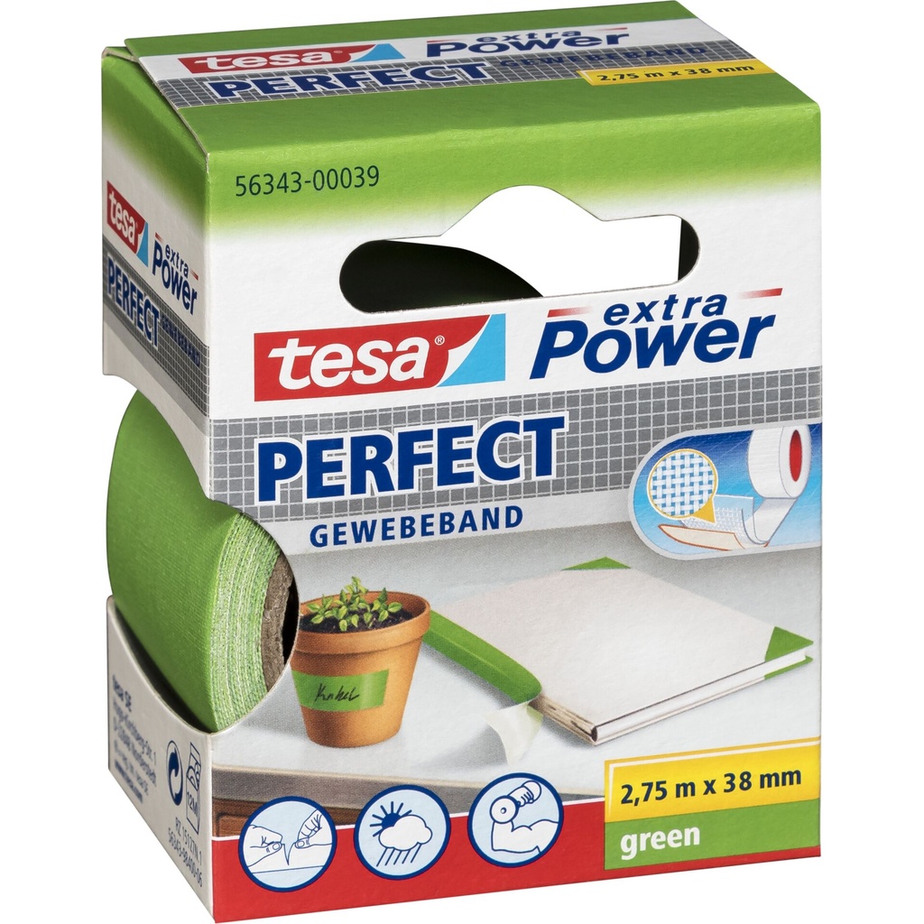 Tesa Gewebekleb. 2,75m x 38mm extra Power grün Perfekt 56343