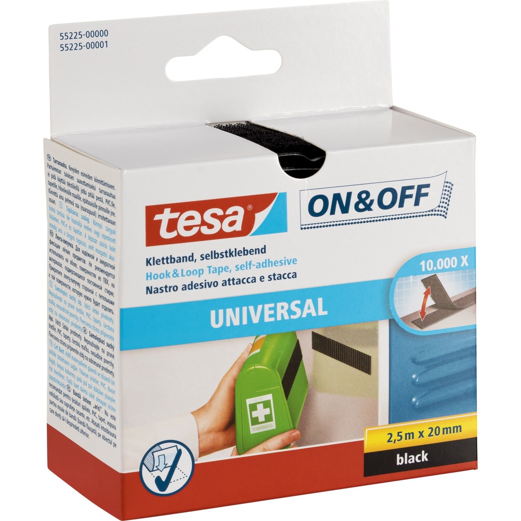 Tesa Hook&Loop Tape 2,5m x 20mm on&off black 55225