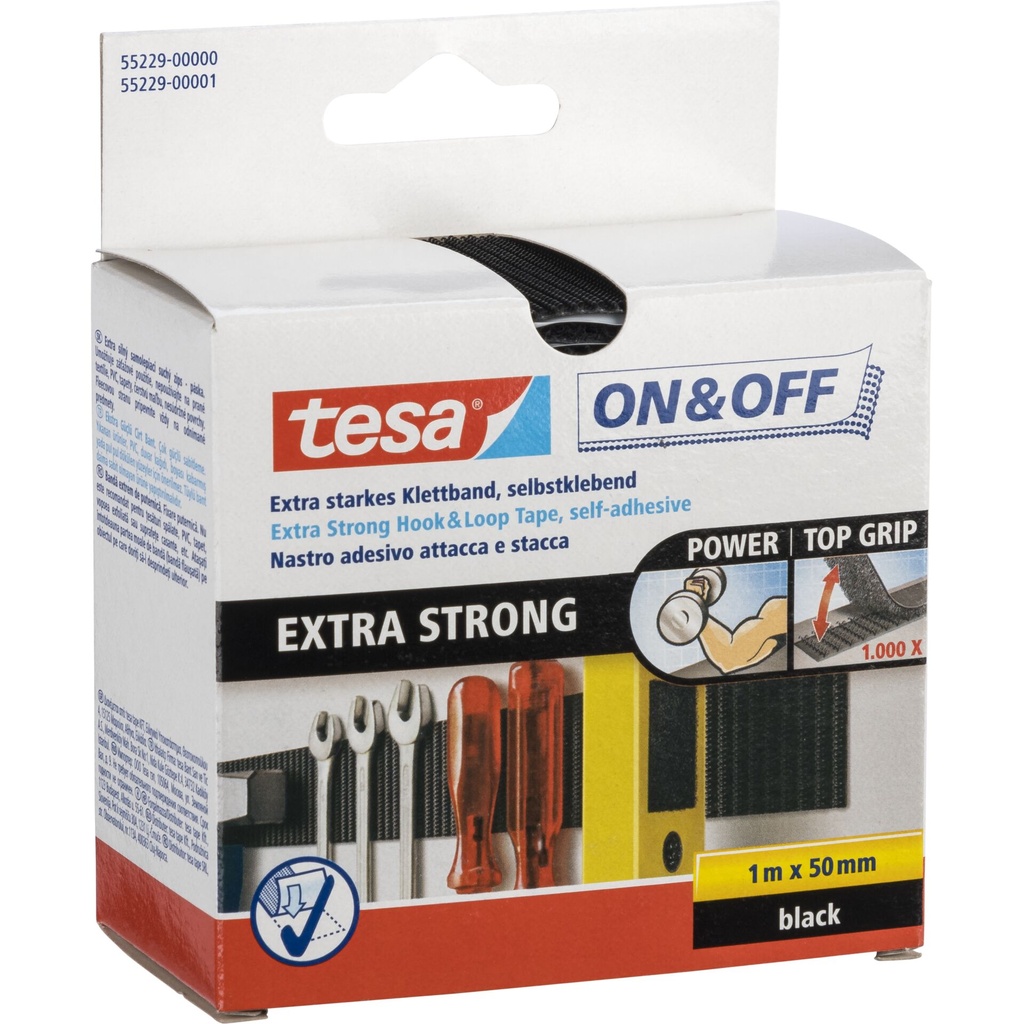 Tesa Hook&Loop Tape 1m x 50mm on&off extra strong black 55229