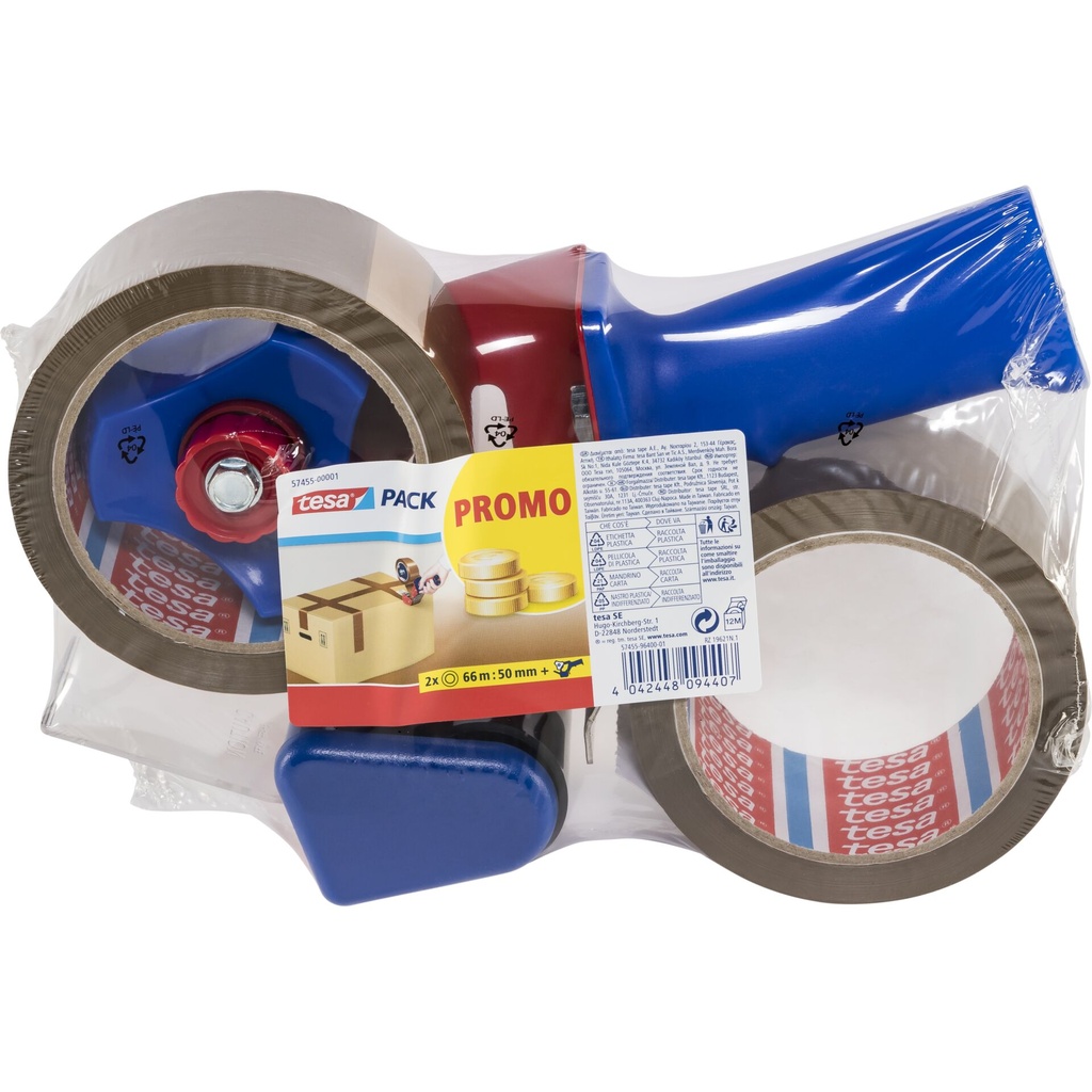 Tesa Tesapack Abroller Promo inkl. 2 Packb. braun 66m x 50mm