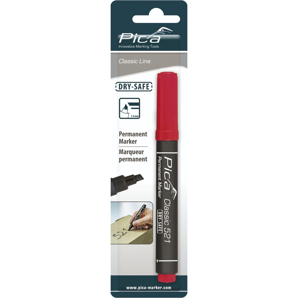 Pica Permanentmarker 2-6mm, Wedge Tip, red / Retail Pack.
