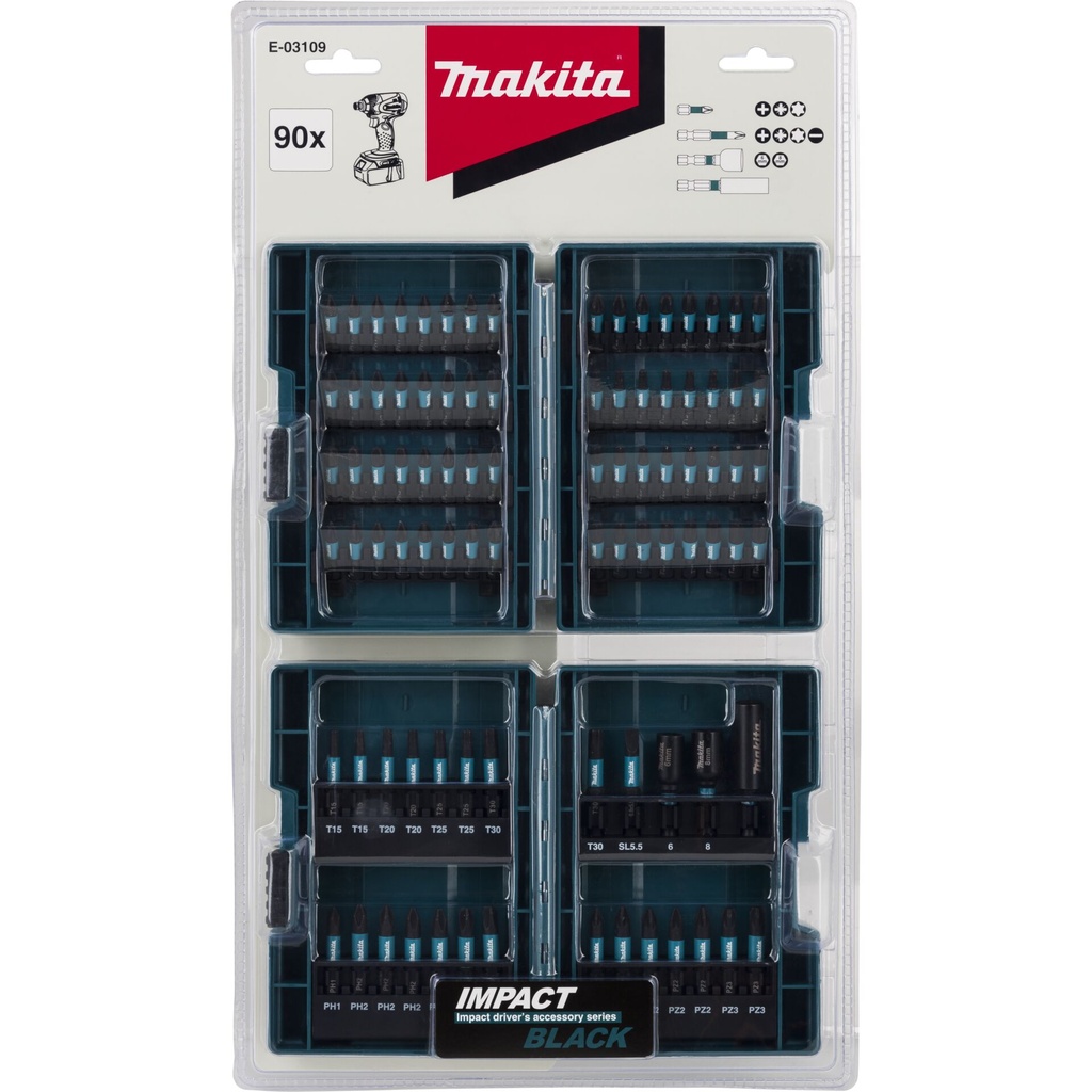 Makita E-03109 Impact Black Bit-Set 90-pcs.