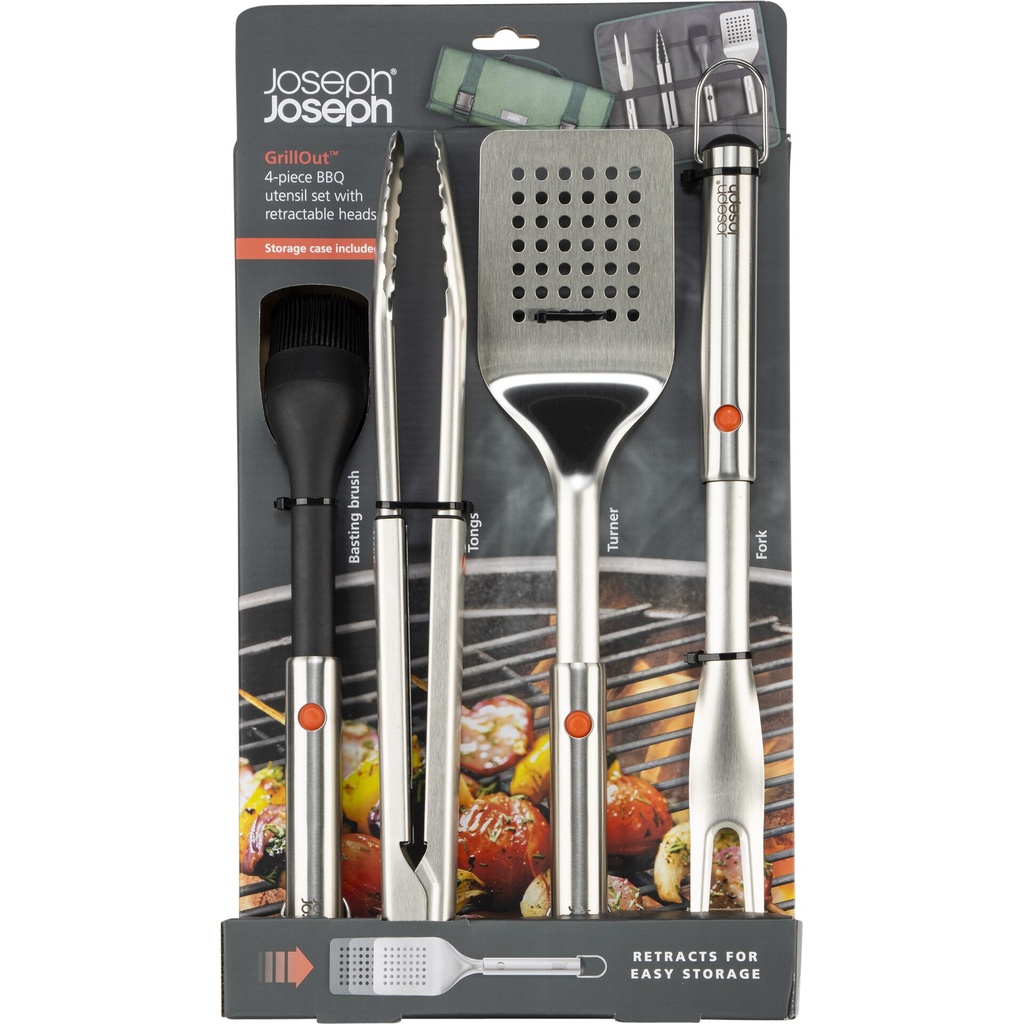 Joseph Joseph GrillOut 4-pc SSL BBQ Utensil Set w. Storage Case