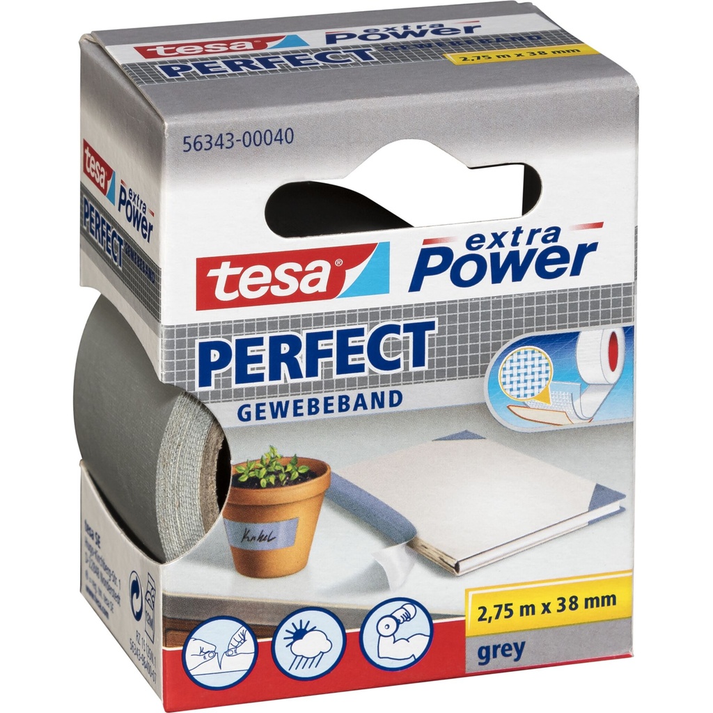 Tesa Gewebekleb. 2,75m x 38mm extra Power grau Perfekt 56343