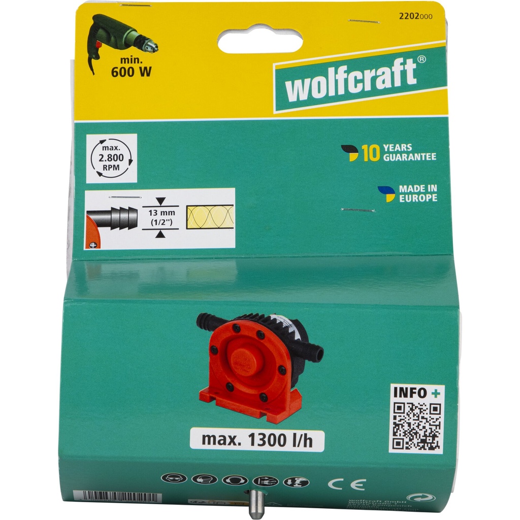 Wolfcraft Pumpe Kunststoffgeh. 1300 l/h Welle 6mm
