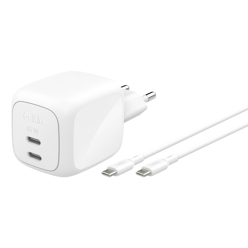 Belkin Ladegerät Dual USB-C 67W PD PPS+2m Kabel  WCH020kq2MWH-B6