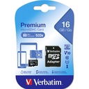 Verbatim microSDHC          16GB Class 10 UHS-I incl Adapt. 44082