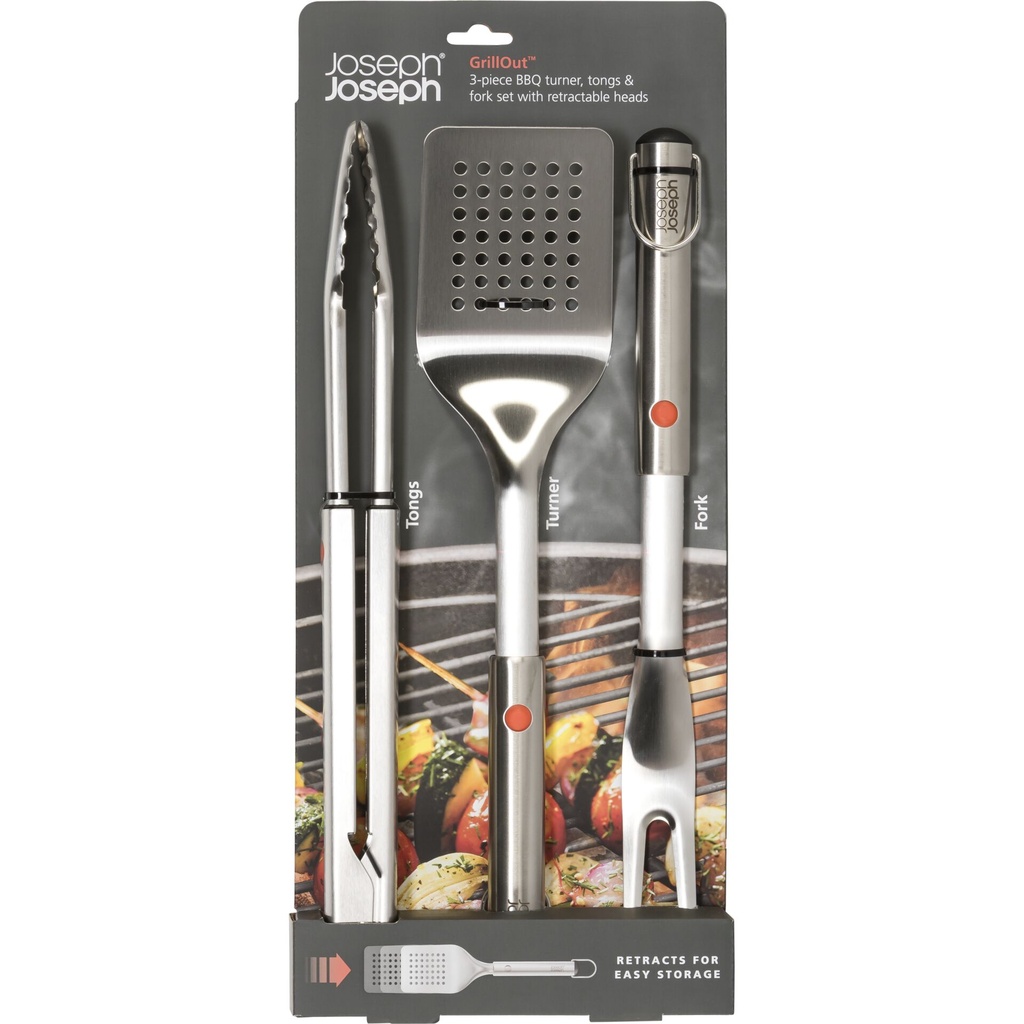 Joseph Joseph GrillOut 3-Piece SST BBQ Turner, Tongs & Fork Set