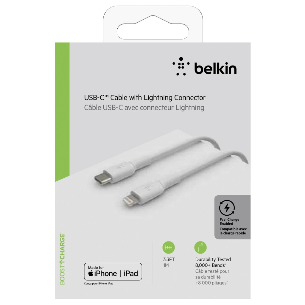 Belkin Lightning/USB-C Cable 1m PVC, mfi certified, white