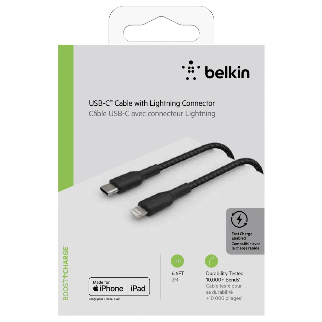 Belkin Lightning/USB-C Cable 2m braided, mfi cert., black