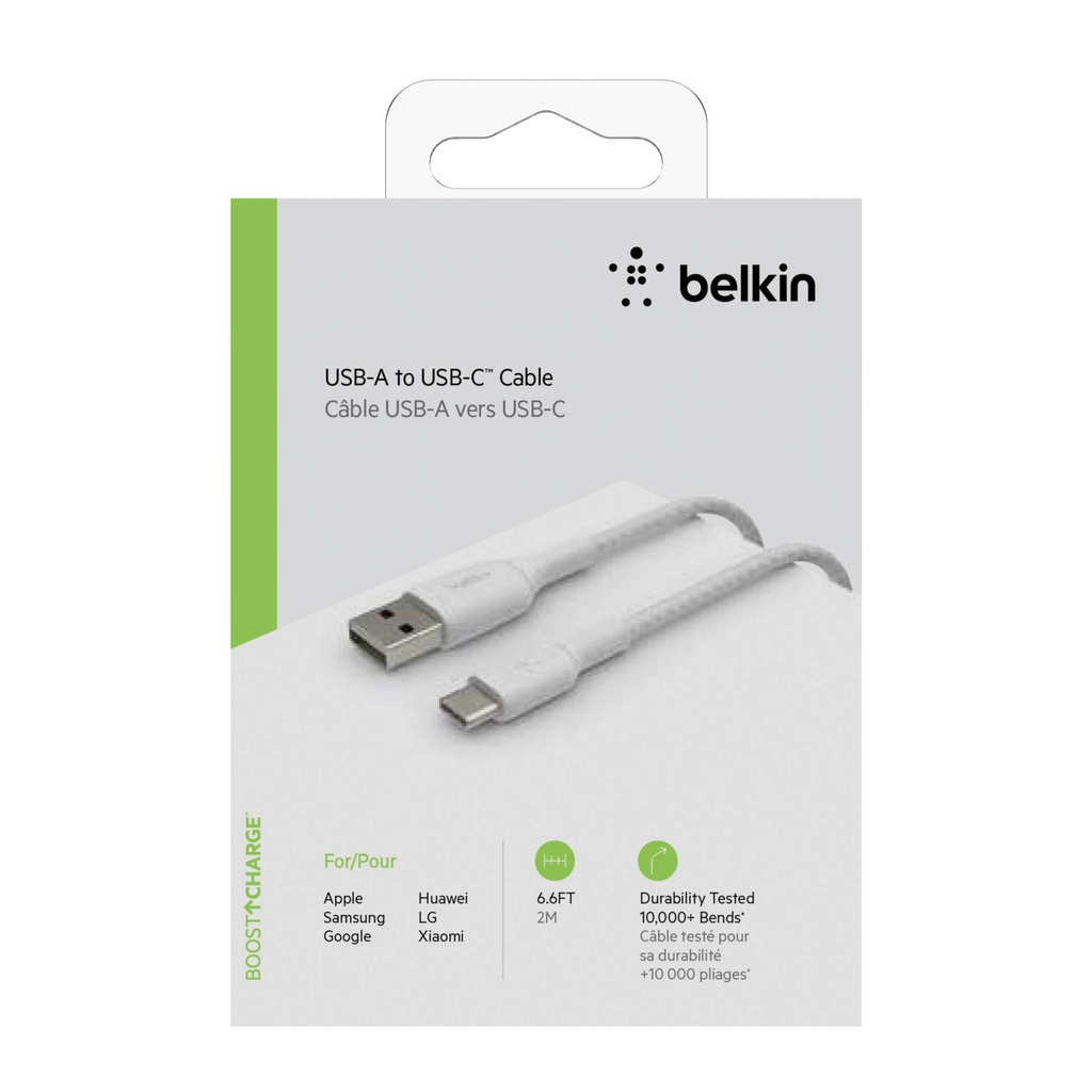 Belkin USB-C/USB-A Cable 2m braided, white CAB002bt2MWH