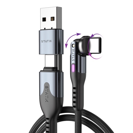 [899698] STATIK PowerPivot Pro braided rotating USB-C Cable Black 1m