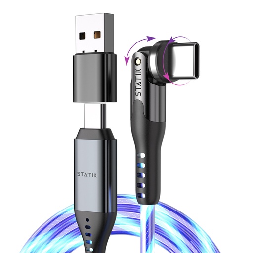 [899712] STATIK PowerPivot Pro rotating 2-in-1 USB-C Cable Blue Glow 2m