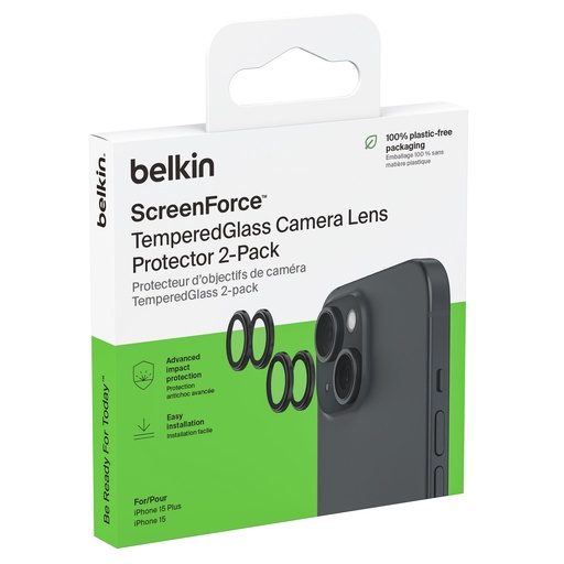[166121] 1x2 Belkin Camera Lens Protector TempGlass iPhone 15/15 Plus