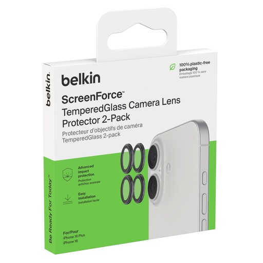 [166135] 1x2 Belkin Camera Lens Protector TempGlass iPhone 16/16 Plus