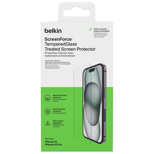 [833786] Belkin Screenforce Tempered Gl. antiba.iPhone 15/14Pro  OVA135ZZ