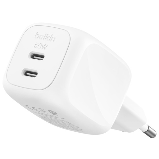 [209584] Belkin Ladegerät Dual USB-C 50W PD + PPS ,weiß        WCH019kqWH