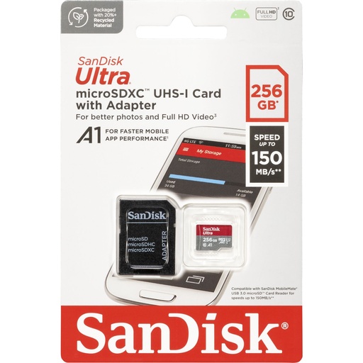 [753027] SanDisk Ultra microSDXC A1 256GB 150MB/s Adapt.SDSQUAC-256G-GN6MA