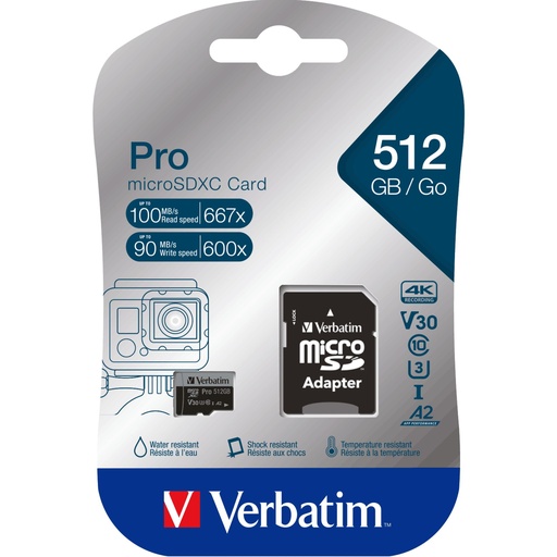 [818106] Verbatim microSDXC Pro     512GB Class 10 UHS-I incl Adapter