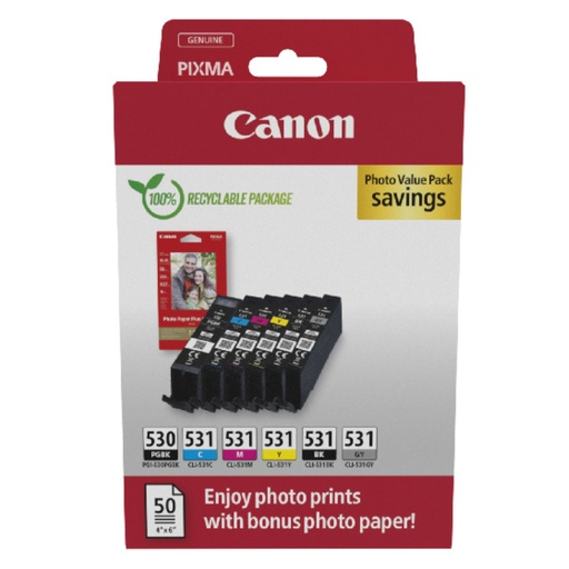 [102204] Canon PGI-530 / CLI-531 Photo Value Pack PGBK/C/M/Y/BK/GY