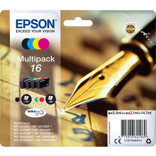 [267689] Epson DURABrite Ultra Multipack T 162 BK/C/M/Y            T 1626