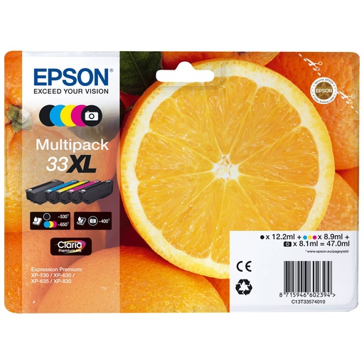 [311012] Epson Multipack Claria Premium BK/PBK/C/M/Y 33 XL        T 3357
