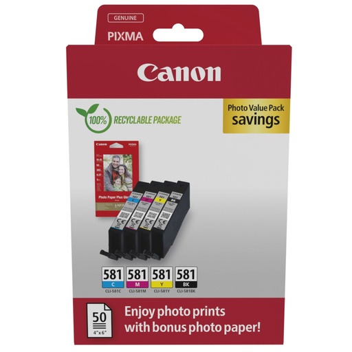 [829670] Canon CLI-581 BK/C/M/Y Photo Value Pack
