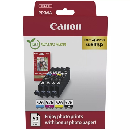 [829852] Canon CLI-526 BK/C/M/Y Photo Value Pack