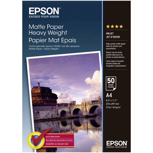 [212028] Epson Matte Paper Heavy Weight A4, 50 Sheet, 167g    S041256
