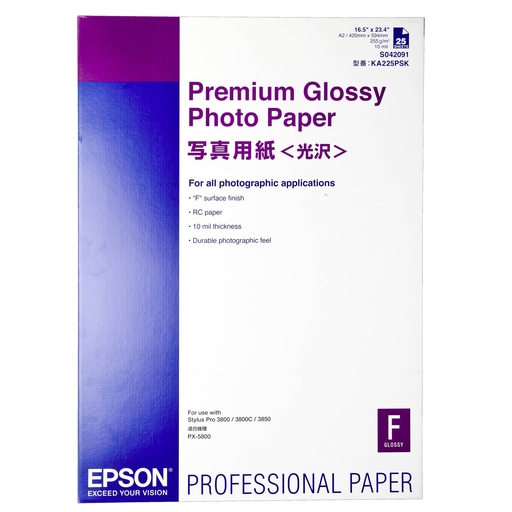 [275037] Epson Premium Glossy Photo Paper A2, 25 Sheet, 255g    S042091