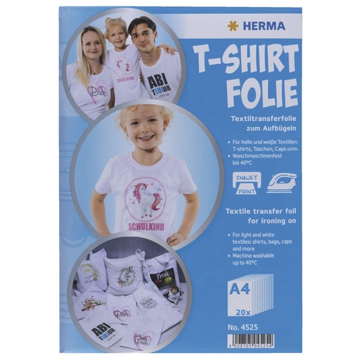[778136] Herma T-Shirt Foil A4 for light + white Textiles  20 Sheets 4525