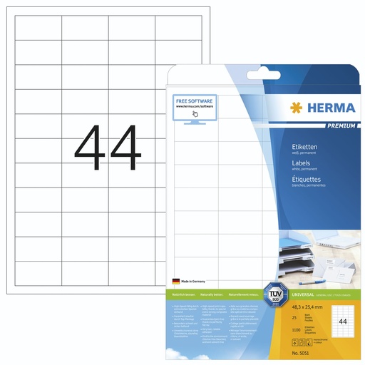 [104174] Herma Labels 48,3x25,4 25 Sh. DIN A4 1100 pcs   5051