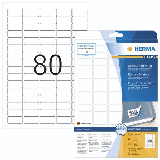 [104300] Herma Labels white  35,6x16,9 mm 25 sheet 2000 pcs remov.   10003