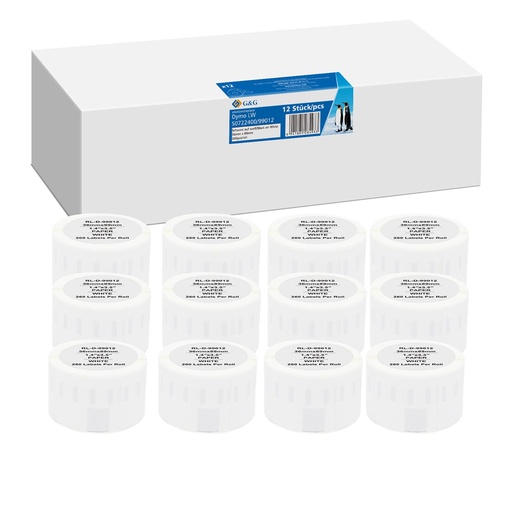 [161326] 12x G&G Etiketten 36mm x 89mm sw Komp. m. Dymo 99012/ s0722400
