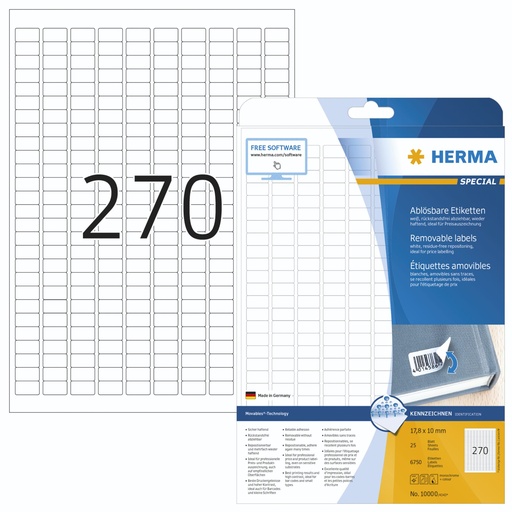 [163249] Herma Removable Labels   17,8x10 25 Sh. DIN A4 6750 pcs. 10000
