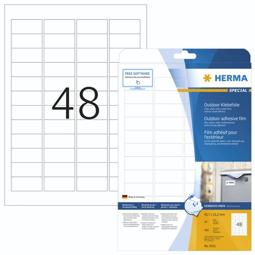 [163284] Herma Outdoor Adhesive Film 9535 45,7x21,2  10 sheets 480 pcs.