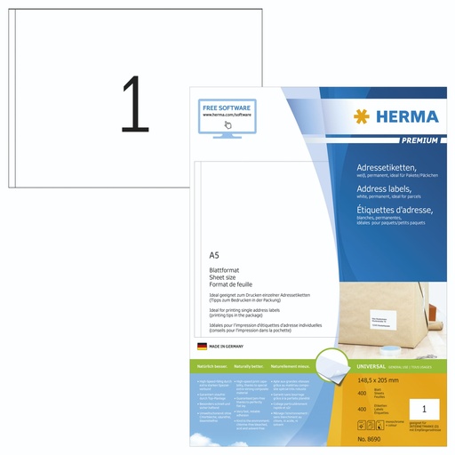 [163347] Herma Address Labels  148,5x205 400 Sheets DIN A5 400 pcs. 8690