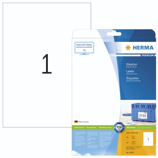 [163704] Herma Labels          210X297 25 Sheets DIN A4 25 pcs. 5065