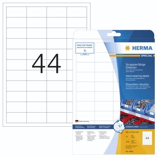 [163844] Herma Hardwearing Labels   4690 25 Sheets 1100 pcs.  48,3x25,4
